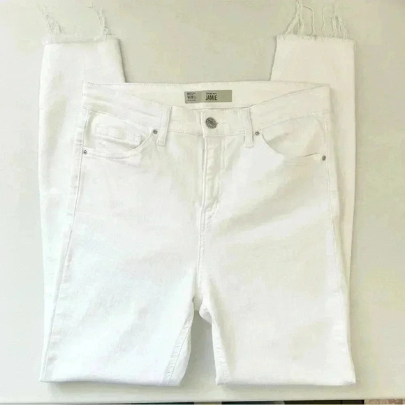 Topshop Jamie High Rise Skinny Jeans White  Ankle Cropped Raw Hem Size 26 - Picture 14 of 14